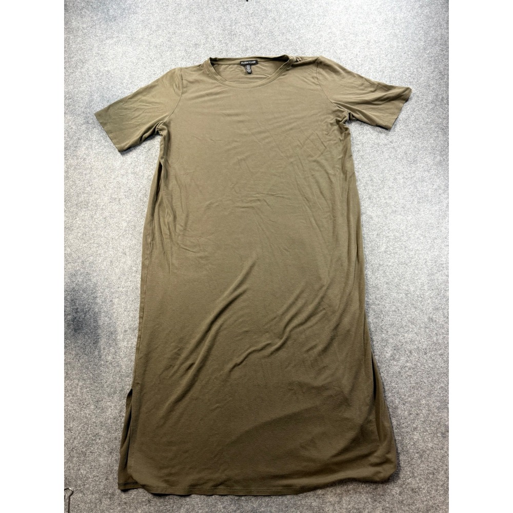Eileen Fisher Womens Olive Green Viscose Spandex T-Shirt Midi Dress Size M